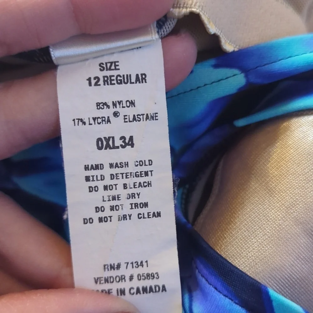 L.L Bean Blue Floral Modest One Piece Swimsuit Size 12 - Picture 9 of 10